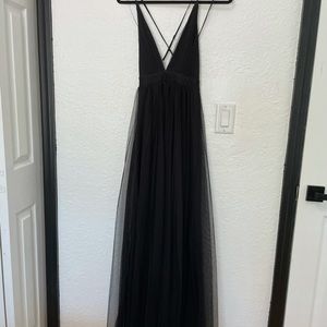 Black double slit mesh dress